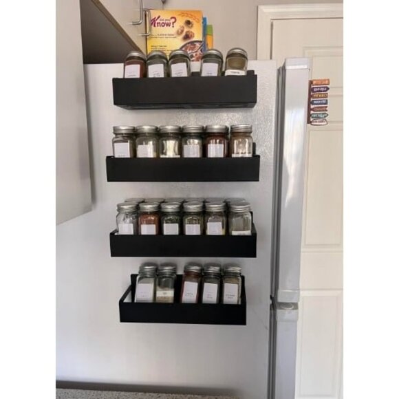 4 Pack Magnetic Spice Storage Rack Organizer for Refrigerator and Oven, Black - Picture 1 of 3